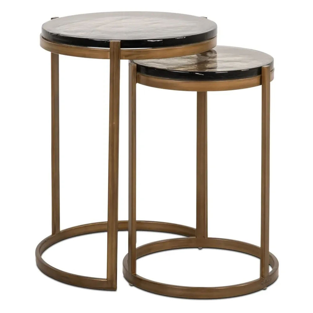 Richmond Interiors 2er Set Beistelltisch Cleo aus Glas | Gebürstetes Gold