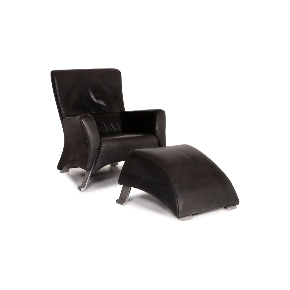 Rolf Benz 322 Leder Sessel Garnitur Anthrazit Grau 1x Sessel 1x Hocker #14418