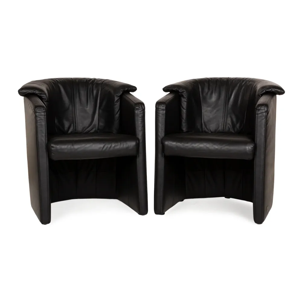 Rolf Benz Leder Sessel Garnitur Schwarz Cocktailsessel 2x Sessel