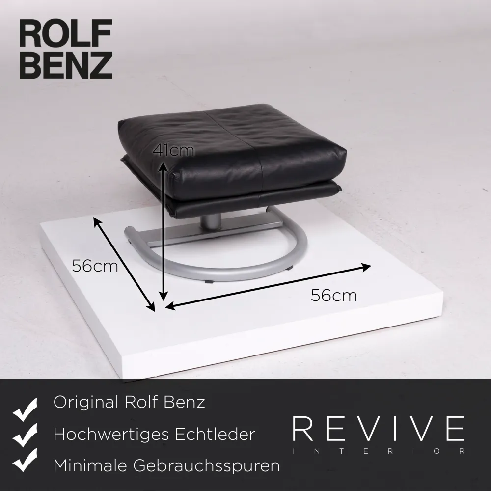 Rolf Benz Leder Sessel Schwarz inkl. Hocker #11511