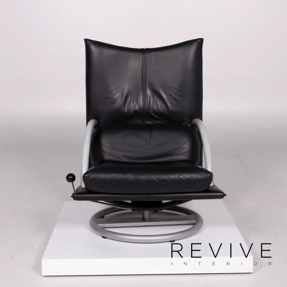 Rolf Benz Leder Sessel Schwarz inkl. Hocker #11511