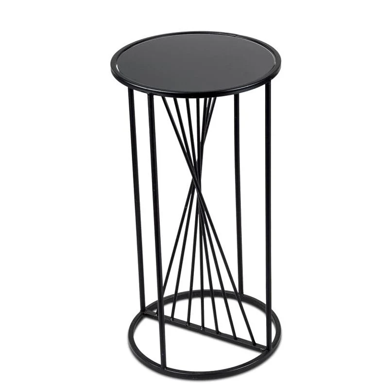 Runder Beistelltisch 28 x 54 cm aus schwarzem Metall mit Wellenstruktur