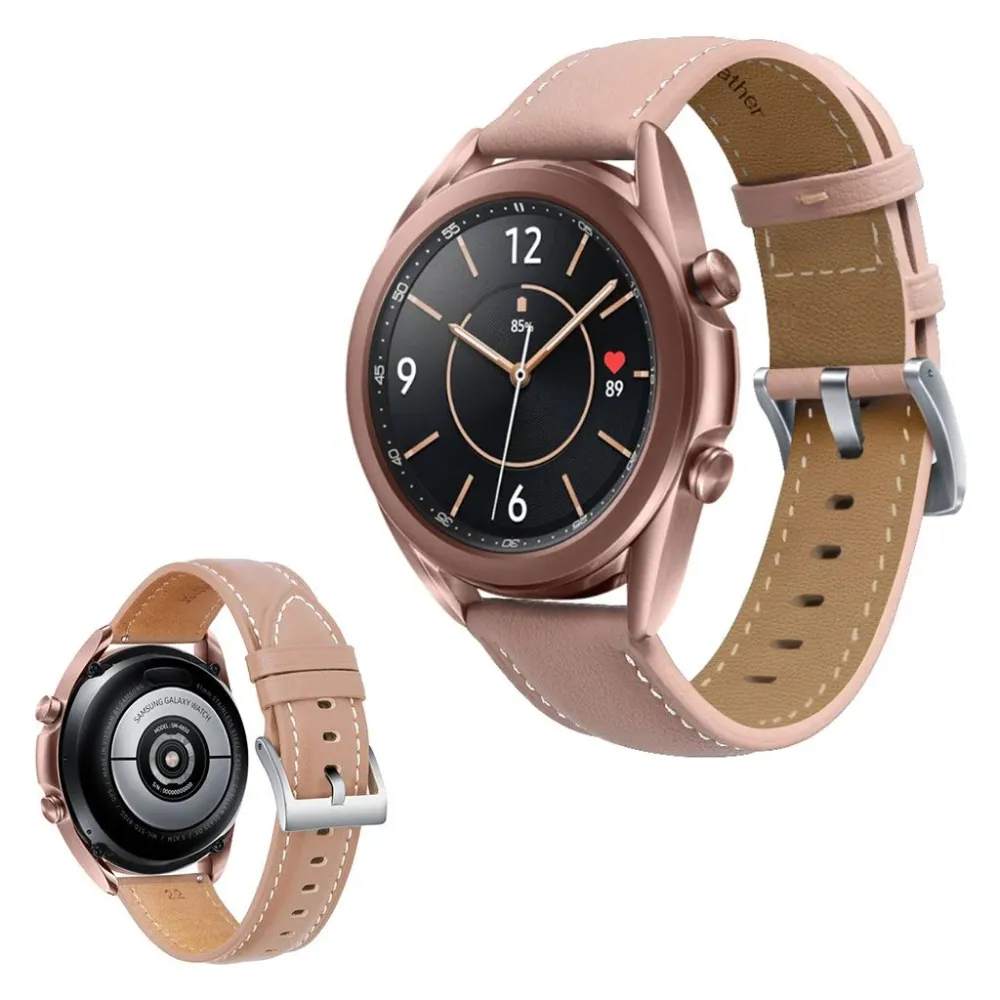 Samsung Galaxy Watch 3 (45mm) Fine Stitch Echt Leder Uhrenarmband - Hellbraun