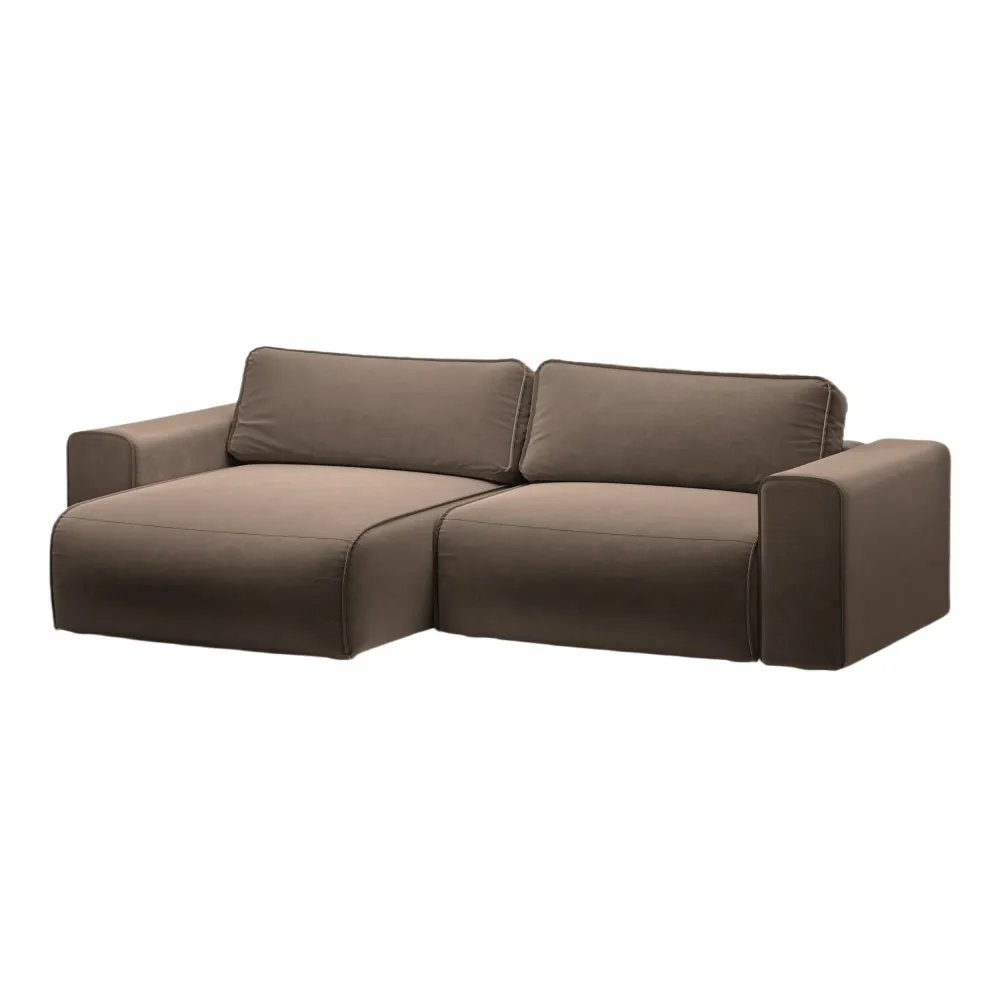 Samt-Ecksofa linksseitig 3-sitzig mit Schlaffunktion VICTOR schokoladenbraun