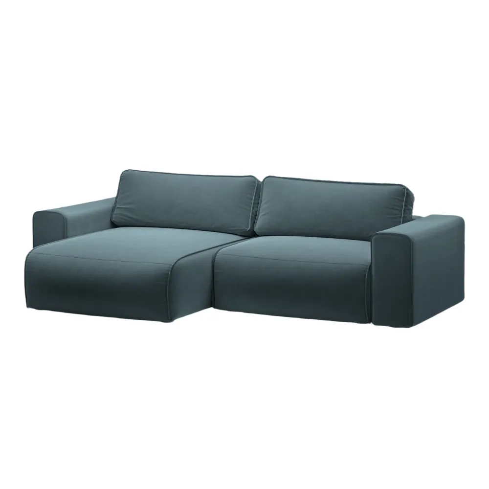 Samt-Ecksofa linksseitig 3-sitzig mit Schlaffunktion VICTOR blau