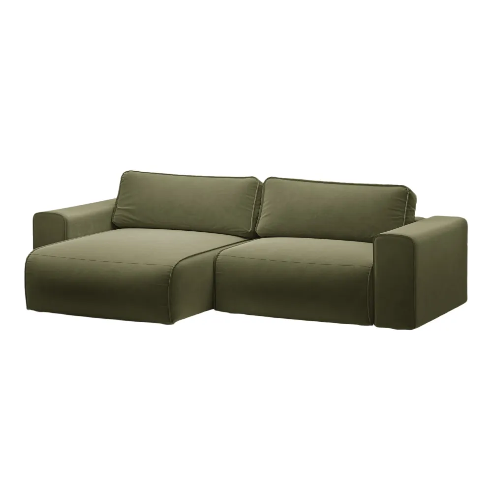 Samt-Ecksofa linksseitig 3-sitzig mit Schlaffunktion VICTOR grün
