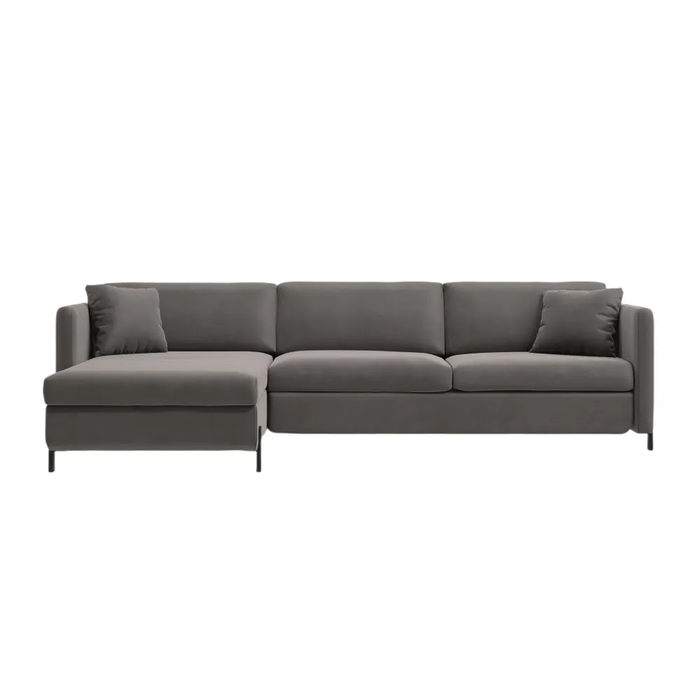 Samt-Ecksofa linksseitig für 4 Personen mit Schlaf-Funktion GLORIA grau