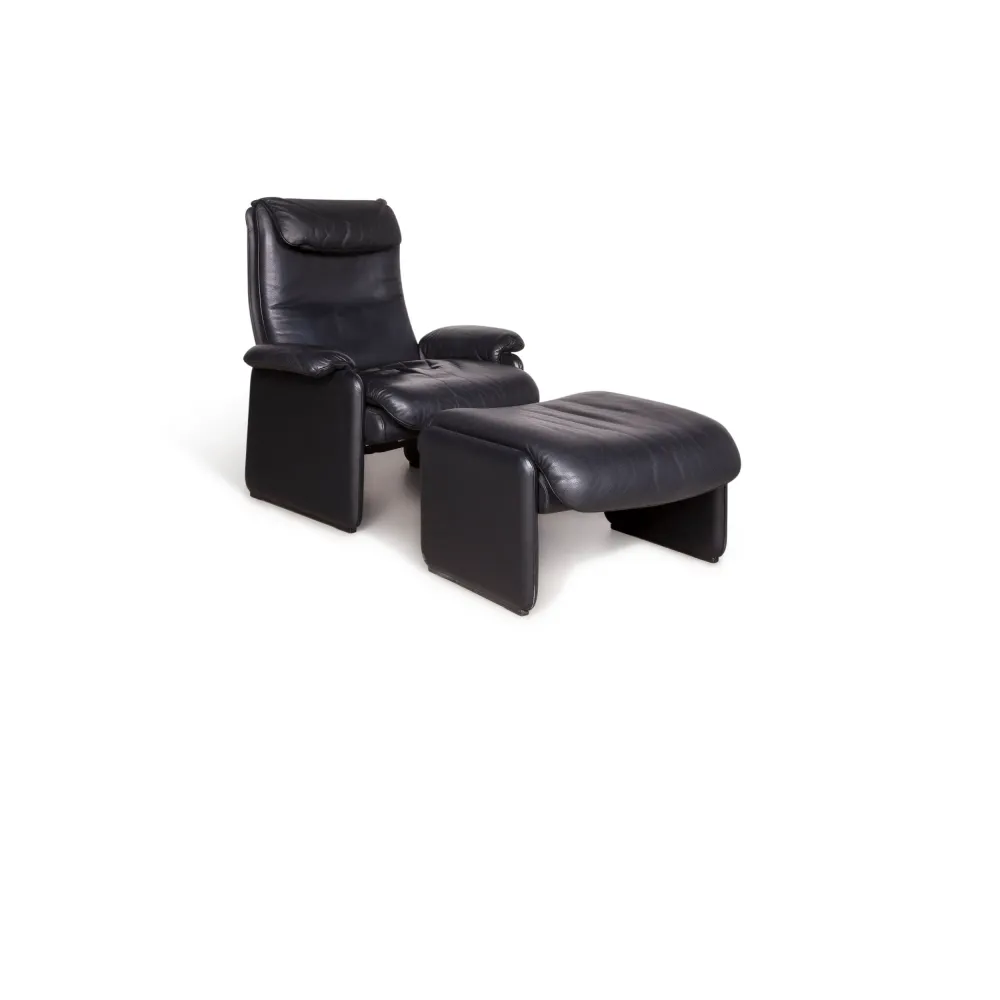 de Sede Designer Leder Sessel Garnitur Schwarz Hocker Echtleder #8456