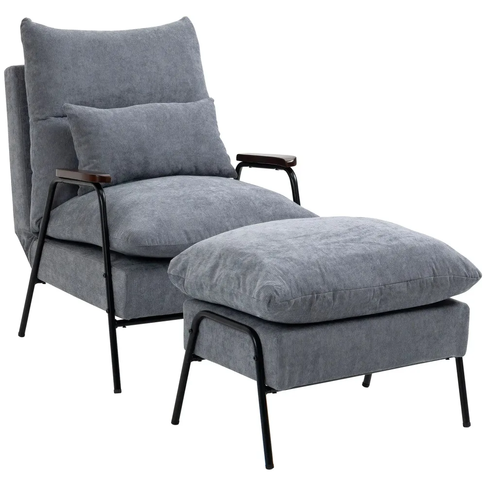 Sessel mit Ottomane Polstersessel Relaxsessel inkl. Kissen Hellgrau, 68x91,5x88cm