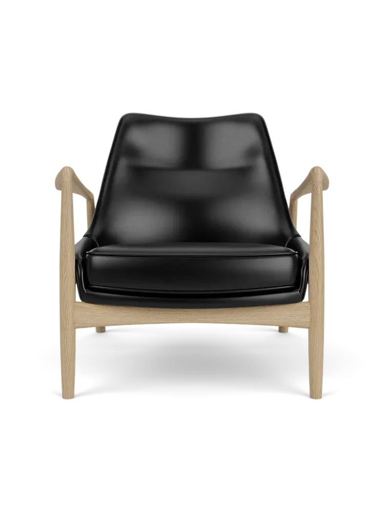 Sessel SEAL schwarze Leder mit Eichenbasis