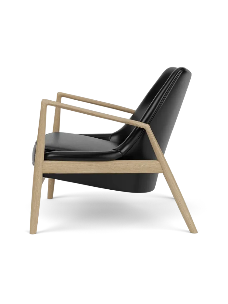 Sessel SEAL schwarze Leder mit Eichenbasis