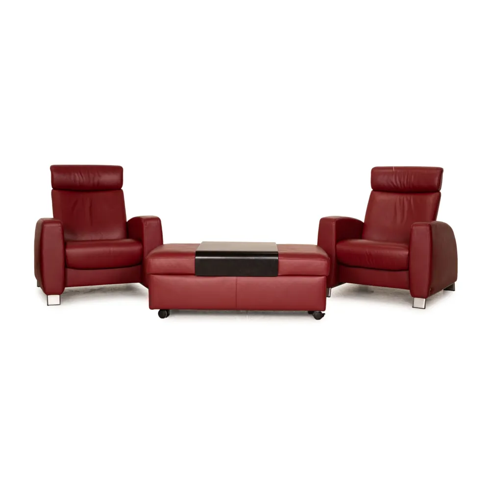 Stressless Arion Leder Sessel Garnitur Rot 2x Sessel Hocker Relax Funktion
