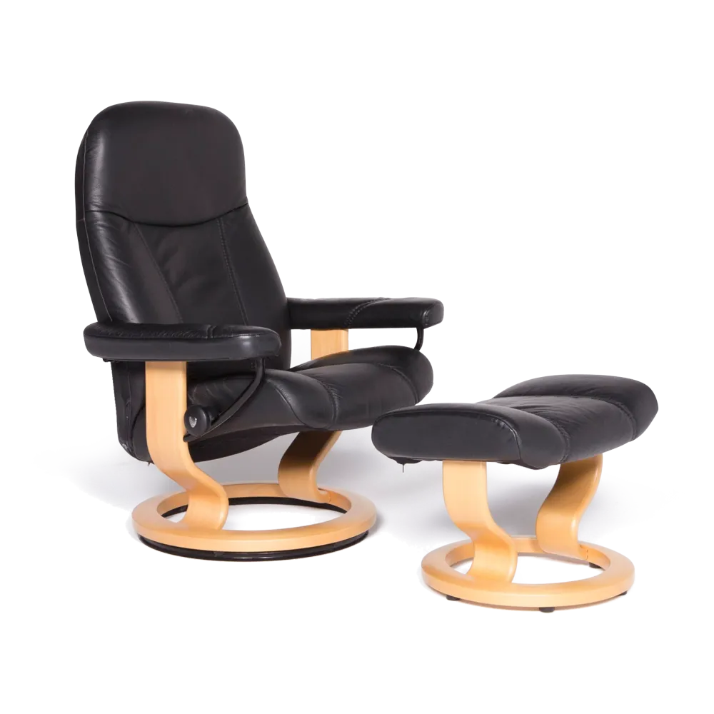 Stressless Consul M Designer Leder Sessel mit Hocker Schwarz Echtleder Stuhl Relax Funktion #8525