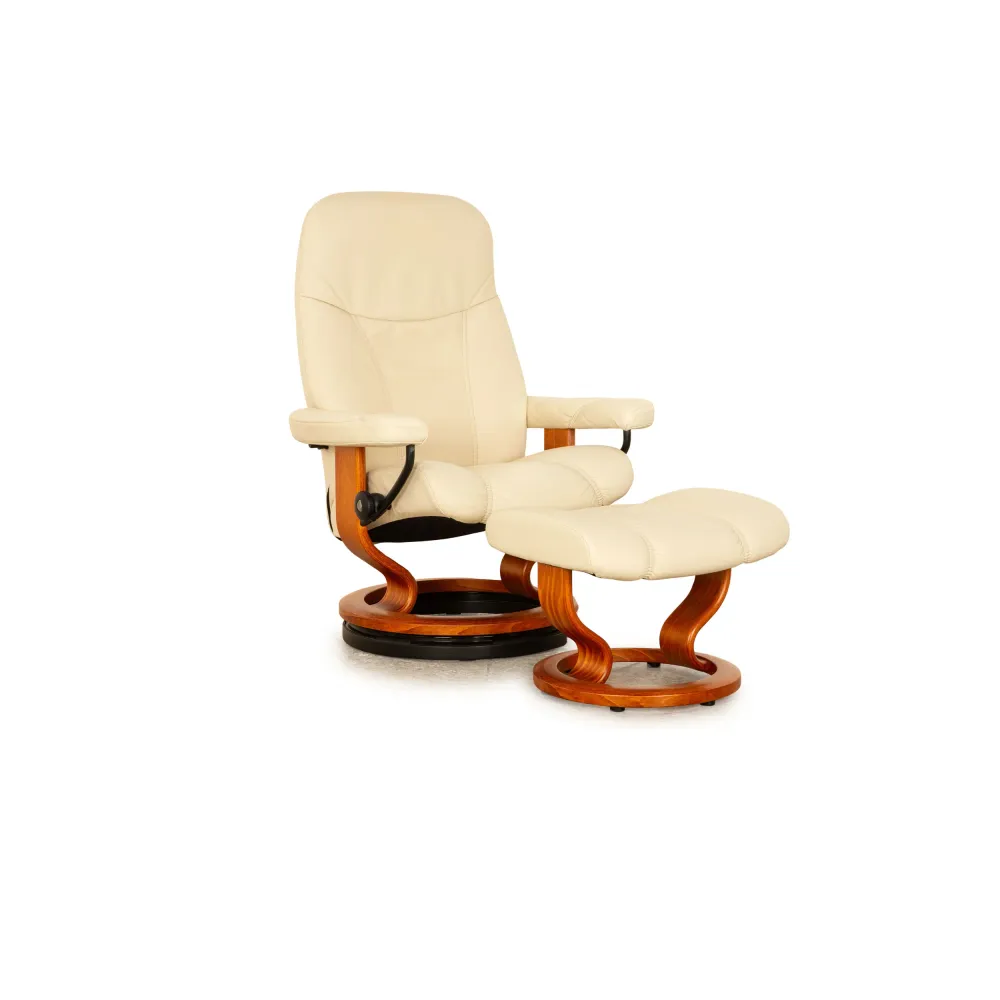 Stressless Consul Leder Sessel Creme Größe M manuelle Funktion inkl. Hocker