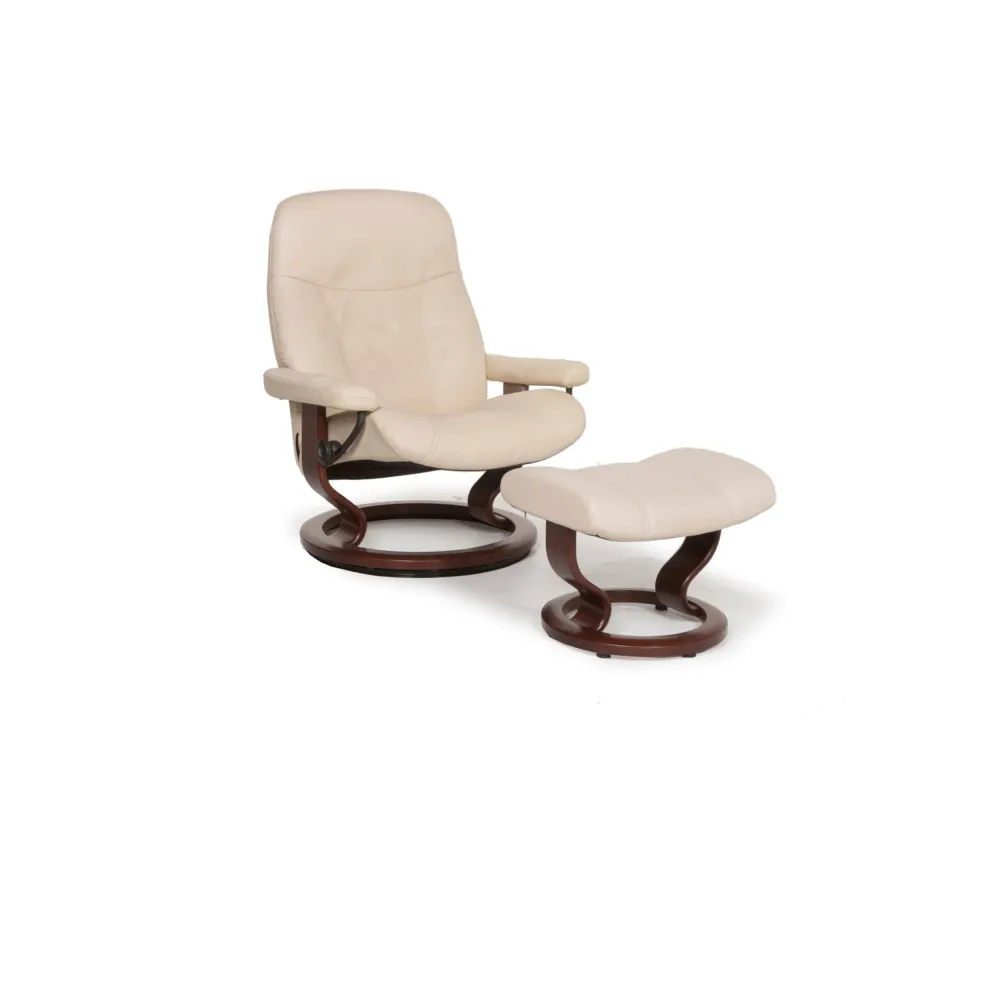 Stressless Consul Leder Sessel Creme inkl. Hocker und Relaxfunktion #12858