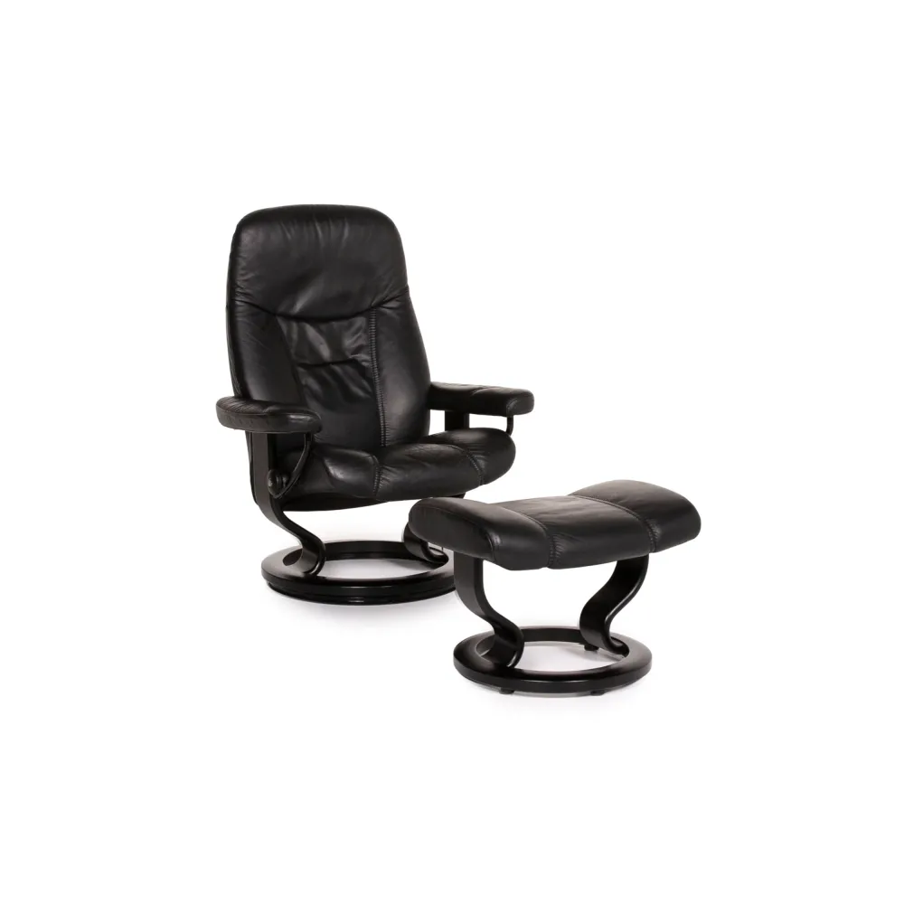 Stressless Consul Leder Sessel inkl. Hocker Schwarz Größe M Relaxsessel Relaxfunktion Funktion #13377