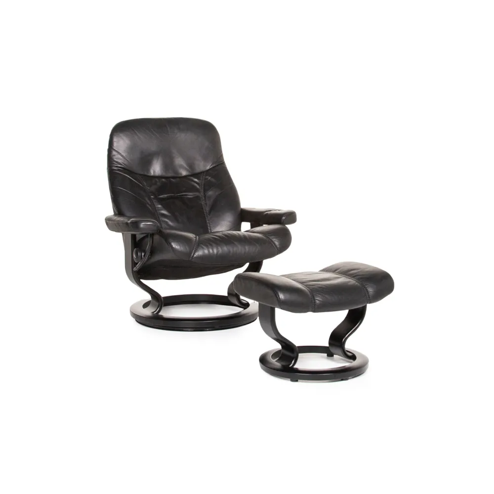 Stressless Consul Leder Sessel inkl. Hocker Schwarz Größe L Funktion Relaxfunktion #12561