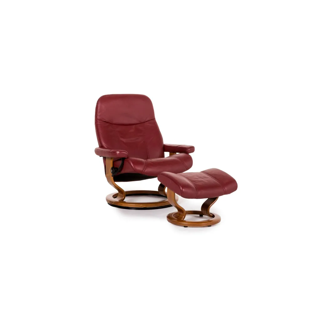 Stressless Consul Leder Sessel inkl. Hocker Rot Relaxfunktion Funktion #12409