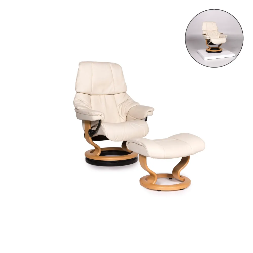 Stressless Leder Sessel Creme inkl. Hocker Relaxfunktion Funktion Größe S #11964