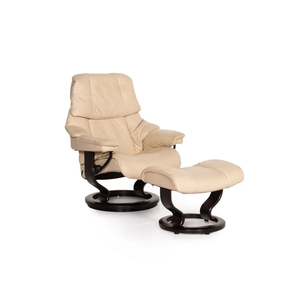 Stressless Reno Leder Sessel inkl. Hocker Creme Relaxsessel Funktion Relaxfunktion