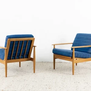 1 von 2 Vintage Sessel Buche blau Mid Century Armchair Holz