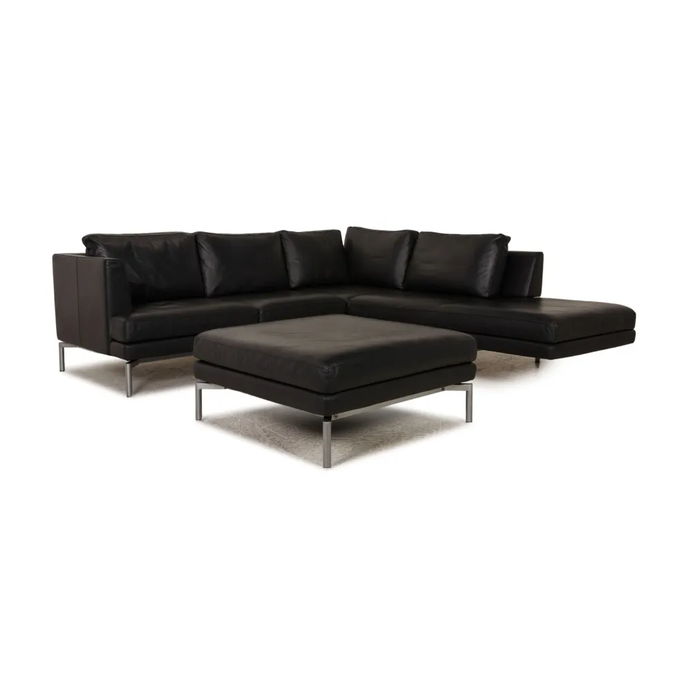 Walter Knoll Good Time Leder Sofa Garnitur Dunkelblau Ecksofa Hocker Funktion Couch