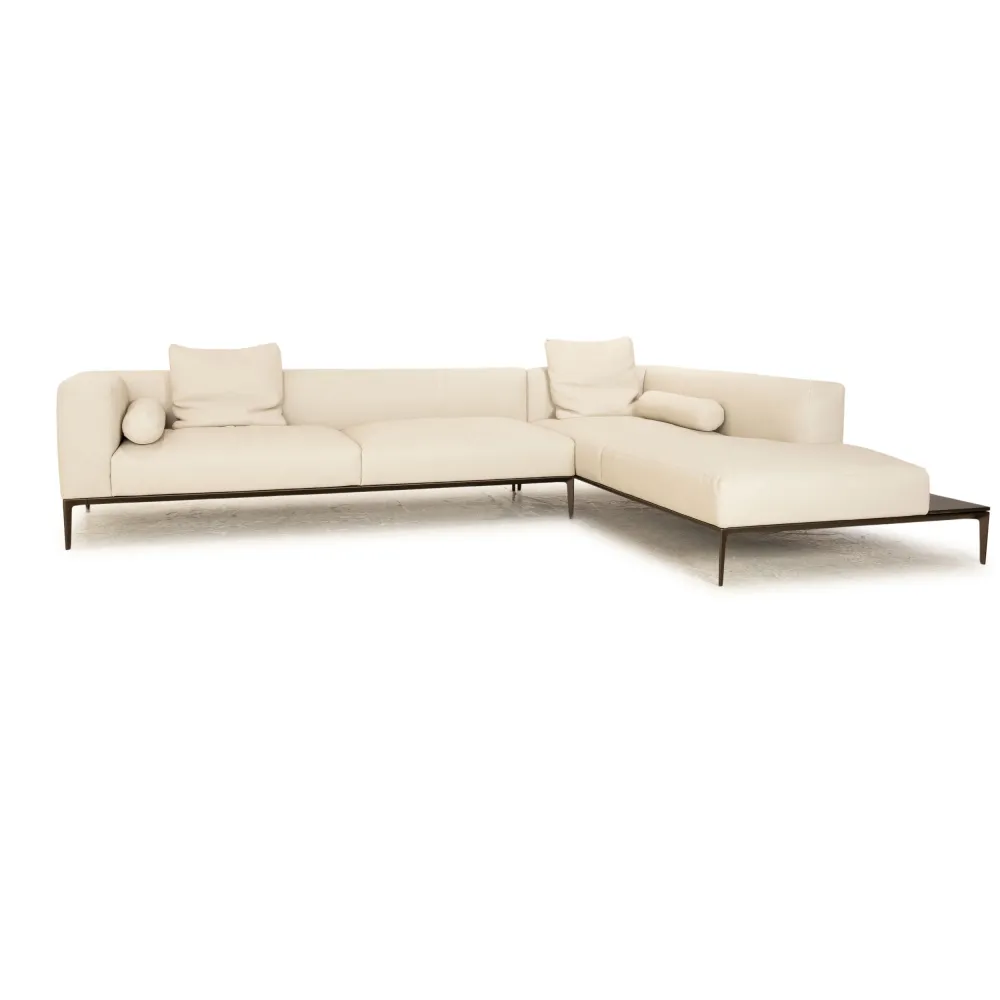 Walter Knoll Jaan Living Leder Ecksofa Recamiere Rechts Creme Grau Sofa Couch