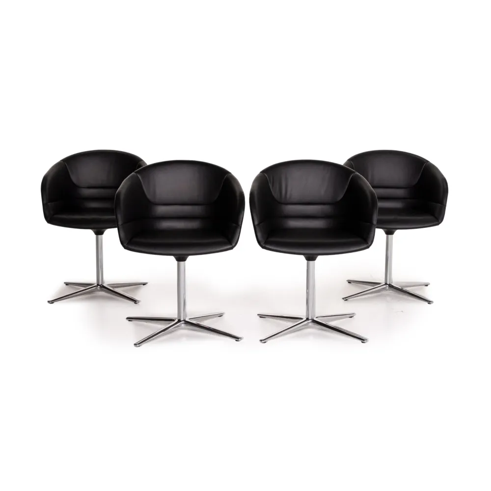 Walter Knoll Kyo Leder Sessel Garnitur Schwarz 4x Stuhl Drehbar #14233