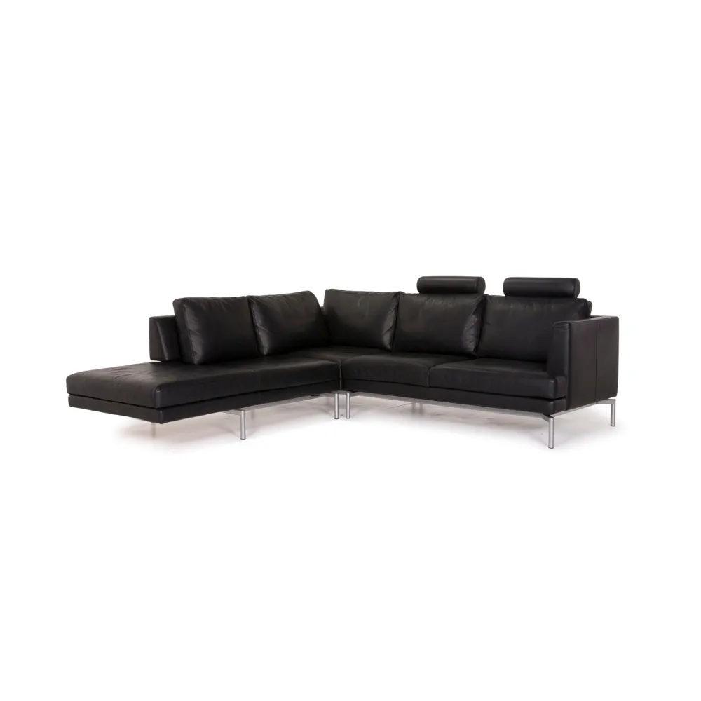 Walter Knoll Leder Sofa Schwarz Ecksofa #12289
