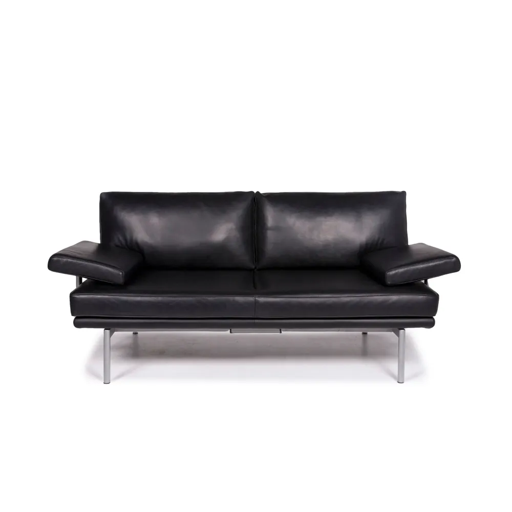 Walter Knoll Leder Sofa Schwarz Zweisitzer Funktion Couch #12004