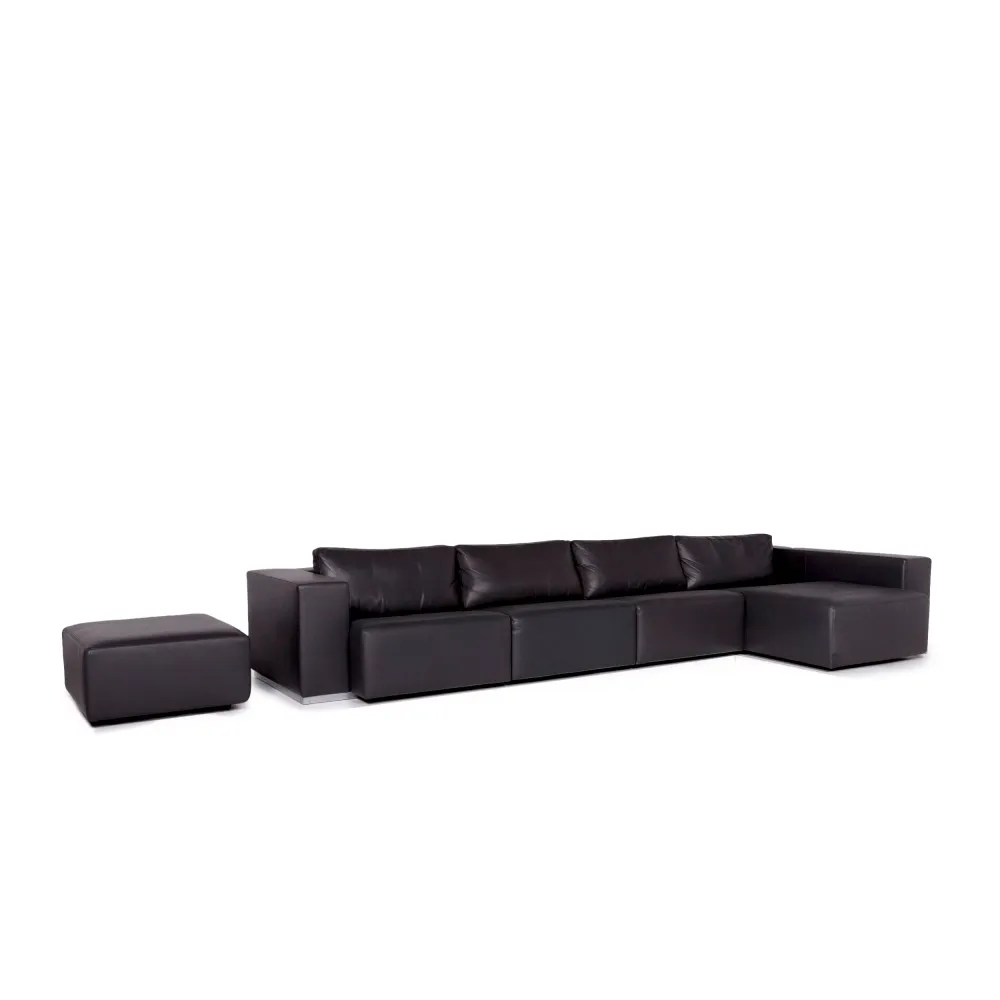 Walter Knoll Nelson Leder Sofa Garnitur Grau 1x Ecksofa 1x Hocker Couch #11299