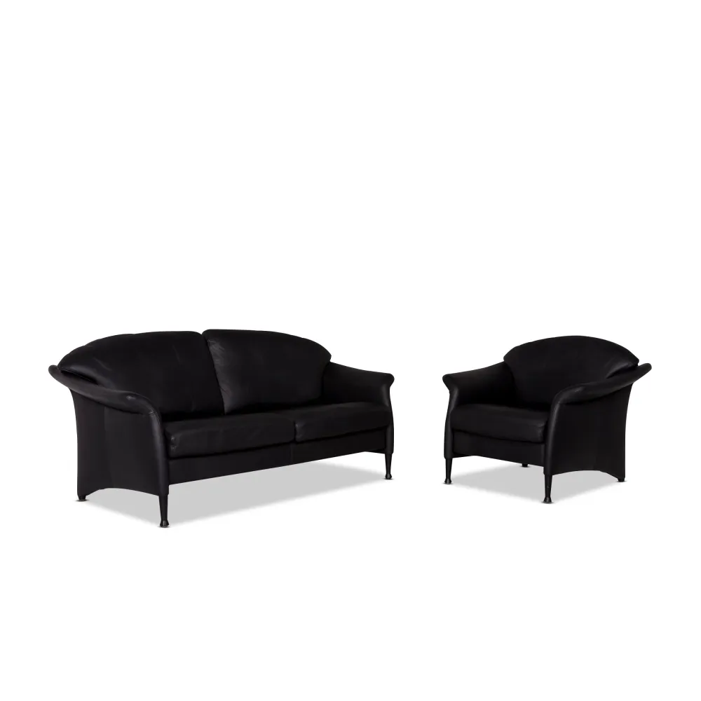 Walter Knoll Scarlett Leder Sofa Garnitur Schwarz 1x Zweisitzer 1x Sessel #9958