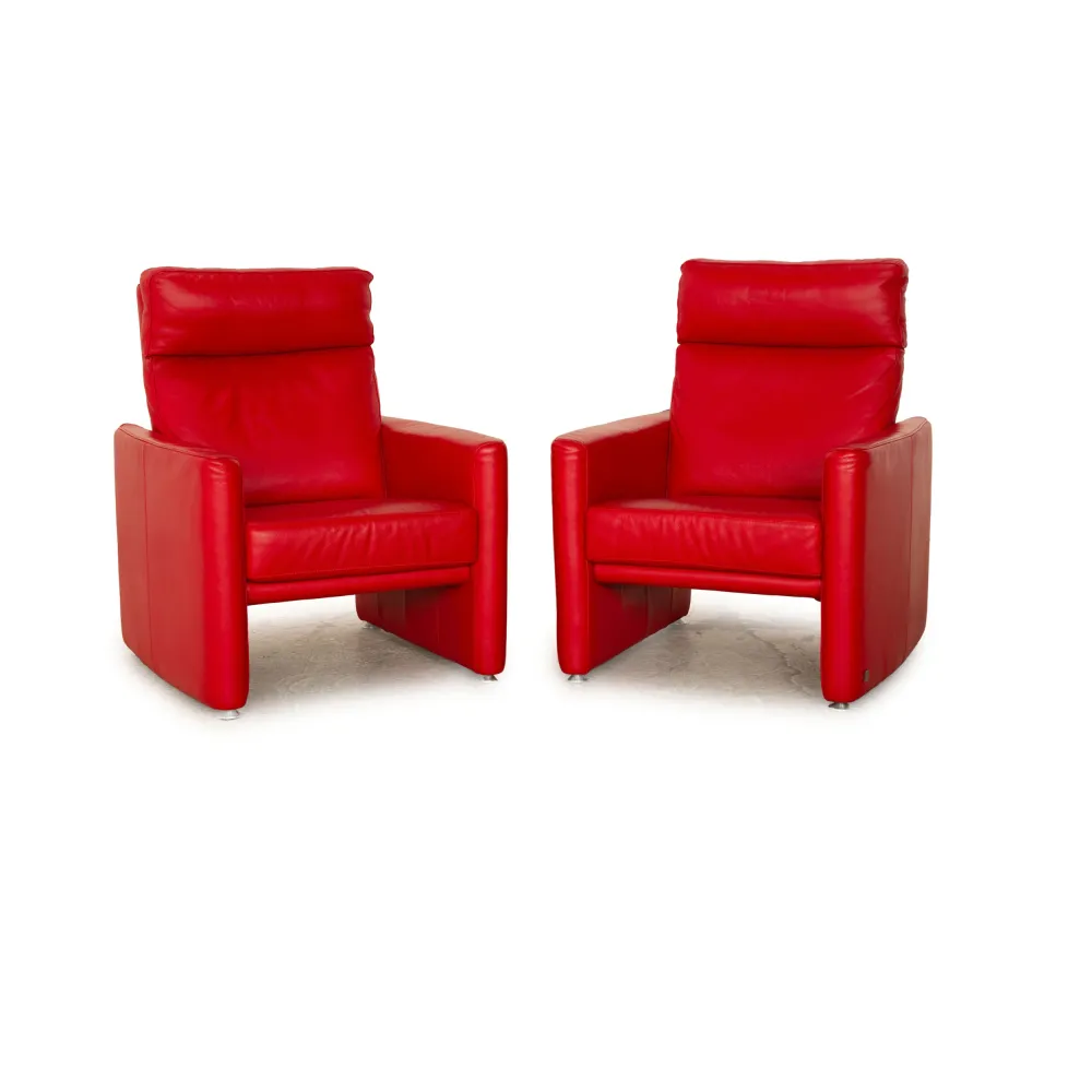 Willi Schillig Leder Sessel Garnitur Rot