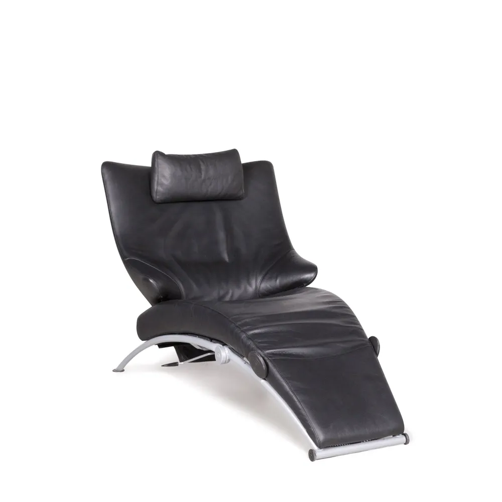 WK Wohnen Solo 699 Designer Leder Liege Schwarz Echtleder Sessel #7803