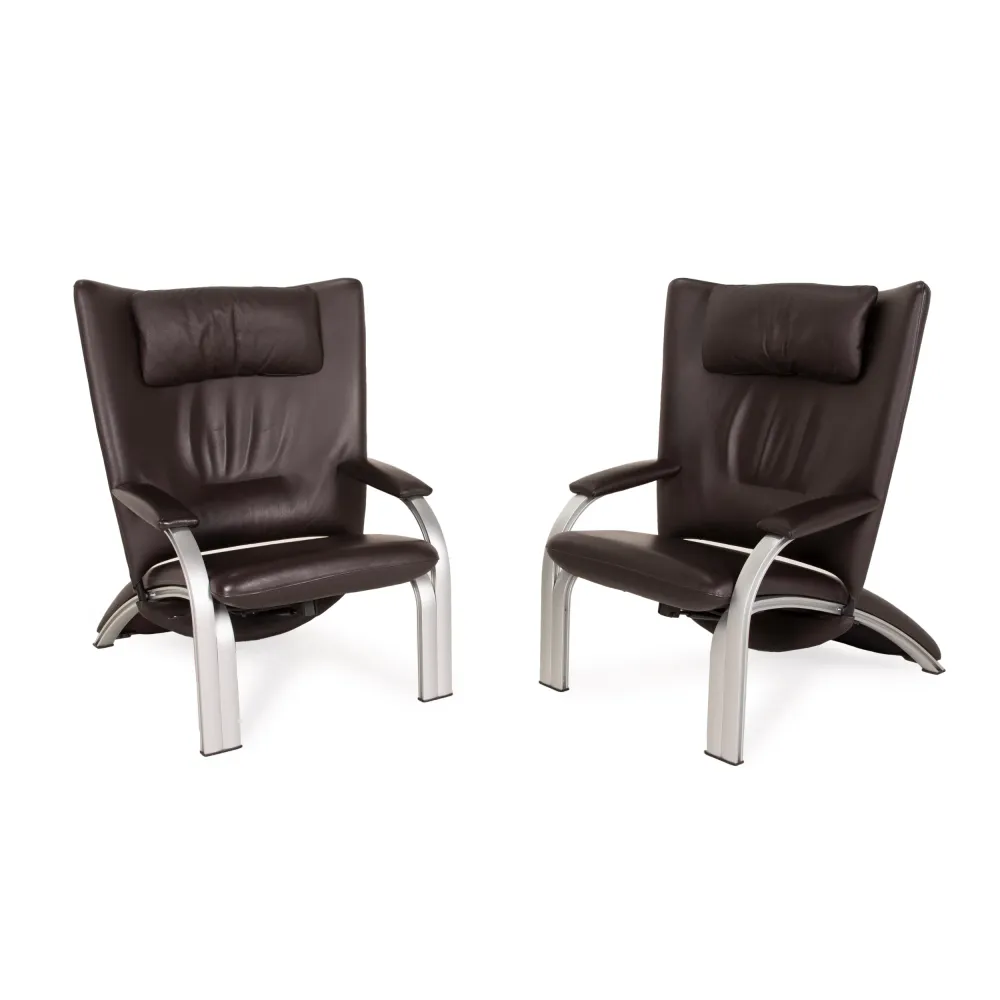 WK Wohnen Spot 698 Leder Sessel Garnitur Dunkelbraun Relaxsessel Relaxfunktion Braun 2x