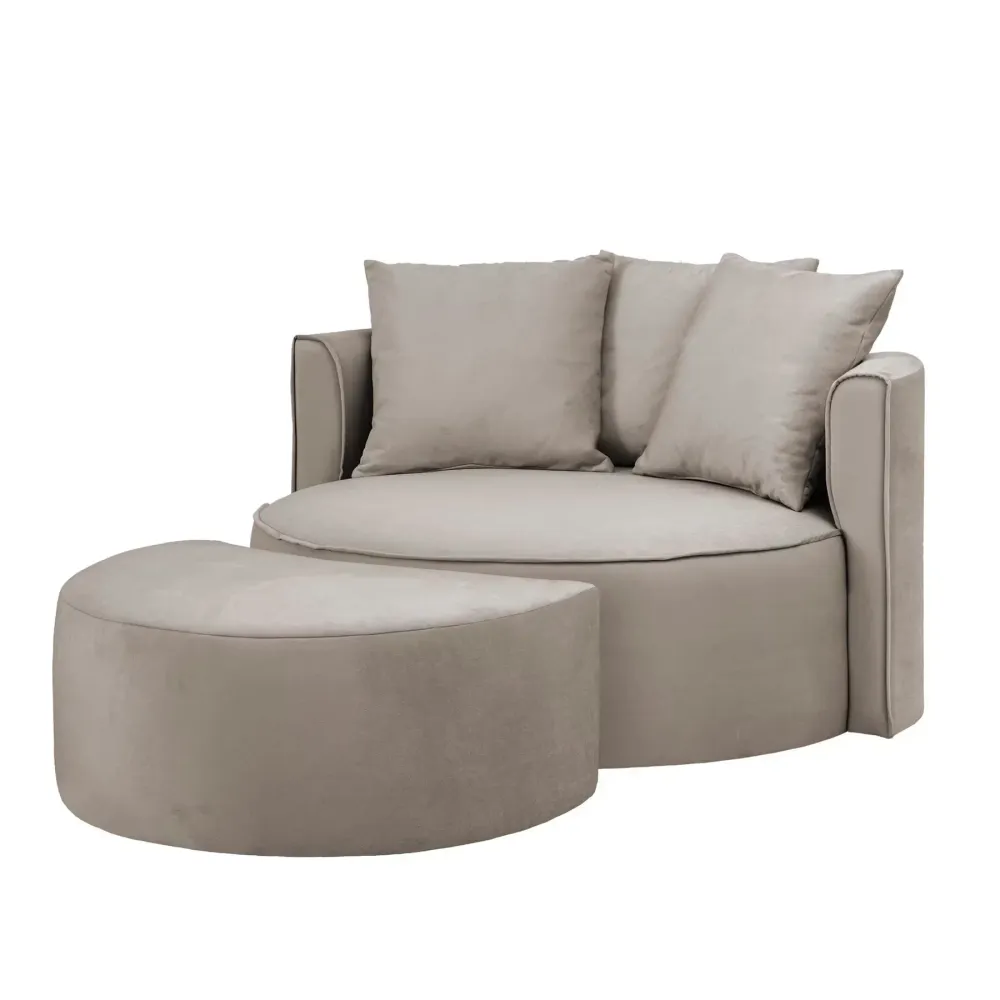 XXL-Sessel mit Hocker Samtoptik taupe – Isalie