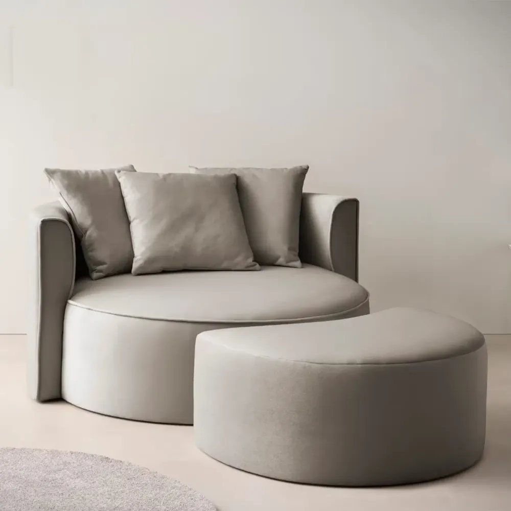 XXL-Sessel mit Hocker Samtoptik taupe – Isalie